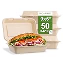 9X6 inch Compostable Nature Clamshell Take Out Food Container, Togo boxes