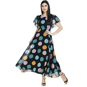 Polka Printed Georgette Dress for Women