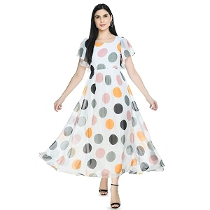 Polka Printed Georgette Dress for Women