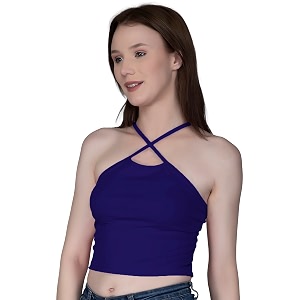 A1694 Womens Basic Solid Flip Neck Crop