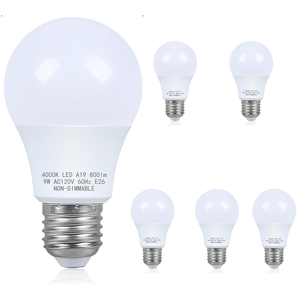 A19 LED Light Bulbs 60W Equivalent, Natrual White 9W 4000K 800 Lumens ...