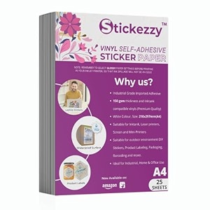 a4 size vinyl sticker paper for inkjet printing - 290x210 mm waterproof 110 micron top by stickezzy for printing stickers and labels 25 sheets