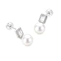 AAA+ Freshwater Pearl Stud Earrings, Diamond Design for Elegance