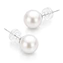 AAA+ Round Natural Freshwater Pearl Stud Earrings, 925 Sterling Silver Hypoallergenic Round Pearl Earring for Women, Elegant Gift Box for Birthday Mother's Day