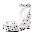 Aachcol Women Platform Wedge Sandals Round Peep Open Toe Ankle Strap Slingback Two-Piece Chunky Block High Heel Dress Shoes Pumps Party Patent 4 Inch