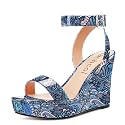 Aachcol Women Platform Wedge Sandals Round Peep Open Toe Ankle Strap Slingback Two-Piece Chunky Block High Heel Dress Shoes Pumps Party Patent 4 Inch