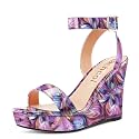 Aachcol Women Platform Wedge Sandals Round Peep Open Toe Ankle Strap Slingback Two-Piece Chunky Block High Heel Dress Shoes Pumps Party Patent 4 Inch
