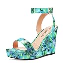 Aachcol Women Platform Wedge Sandals Round Peep Open Toe Ankle Strap Slingback Two-Piece Chunky Block High Heel Dress Shoes Pumps Party Patent 4 Inch