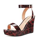 Aachcol Women Platform Wedge Sandals Round Peep Open Toe Ankle Strap Slingback Two-Piece Chunky Block High Heel Dress Shoes Pumps Party Patent 4 Inch