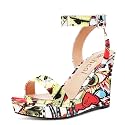 Aachcol Women Platform Wedge Sandals Round Peep Open Toe Ankle Strap Slingback Two-Piece Chunky Block High Heel Dress Shoes Pumps Party Patent 4 Inch