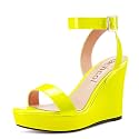 Aachcol Women Platform Wedge Sandals Round Peep Open Toe Ankle Strap Slingback Two-Piece Chunky Block High Heel Dress Shoes Pumps Party Patent 4 Inch