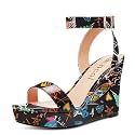 Aachcol Women Platform Wedge Sandals Round Peep Open Toe Ankle Strap Slingback Two-Piece Chunky Block High Heel Dress Shoes Pumps Party Patent 4 Inch