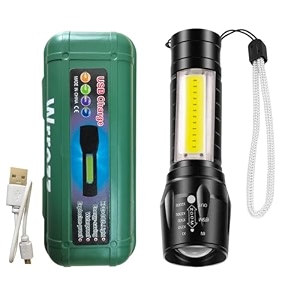 aachoko led flashlight with cob light mini waterproof portable led flashlight usb rechargeable 3 modes light flashlight usb rechargeable flashlight pack of -1