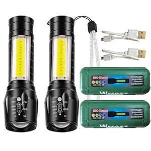 aachoko led flashlight with cob light mini waterproof portable led flashlight usb rechargeable 3 modes light flashlight usb rechargeable flashlight pack of - 2