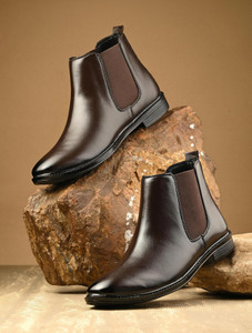 aadi synthetic leather lightweight comfortable trendy walking outdoor slip on chelsea boots for men brown 10