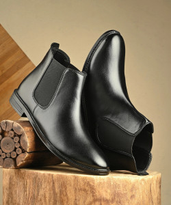 aadi synthetic leather lightweight comfortable trendy walking outdoor slip on chelsea boots for men black 8