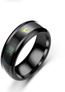 aadikart intelligent smart body temperature monitor ring for unisex stainless steel black silver plated ring