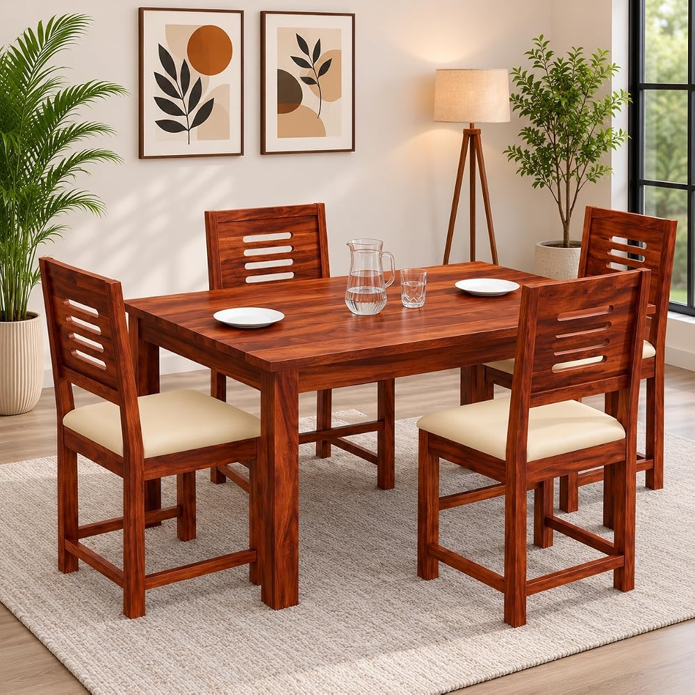 Solid Sheesham Wood 4 Seater Dining Table with Chair Set for Living ...