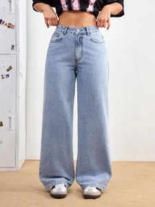 aadvi fashion wide leg women light blue jeans