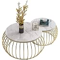Elegant Round Nesting Coffee Tables with Marble Finish Tables for Living Room Bedroom Office Space-Saving Design with Sturdy Metal Frame Set of 2 (Gold-White)