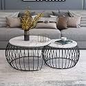 Elegant Round Nesting Coffee Tables with Marble Finish Tables for Living Room Bedroom Office Space-Saving Design with Sturdy Metal Frame Set of 2 (Black-White)