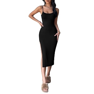 Aahwan Black Solid Bodycon Midi Side Split