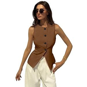 Aahwan Brown Solid Modern Sleeveless Fitted Waist