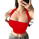 Aahwan Red Solid Fitted Square Halter Neckline with Spaghetti Straps Crop Top for Women's &amp; Girl's