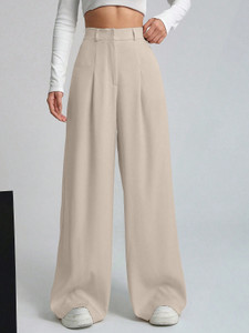 Aahwan Straight Fit Women Beige Trousers