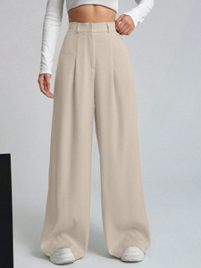 Aahwan Straight Fit Women Beige Trousers