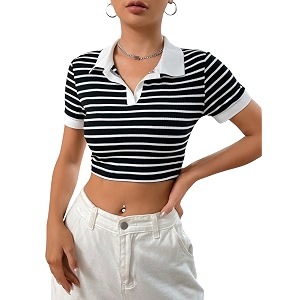 Aahwan White Striped Slim Fit Crop Polo