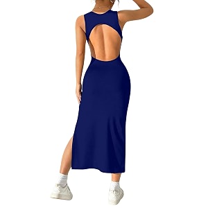 aahwan women bodycon black solid simple sleeveless fish tail hem backless dress