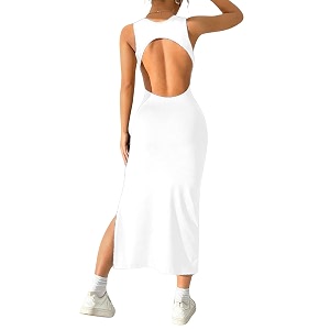 aahwan women bodycon black solid simple sleeveless fish tail hem backless dress