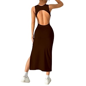 aahwan women bodycon black solid simple sleeveless fish tail hem backless dress