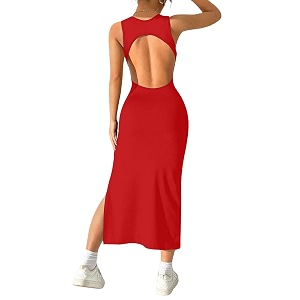 aahwan women bodycon black solid simple sleeveless fish tail hem backless dress