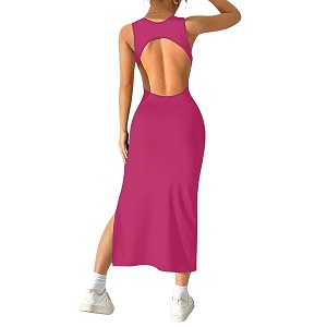aahwan women bodycon black solid simple sleeveless fish tail hem backless dress