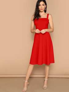Aahwan Women Fit and Flare Red Below