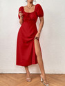 Aahwan Women A-line Maroon MidiCalf Length Dress