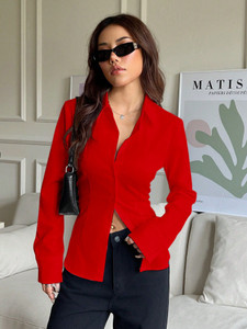 Aahwan Women Solid Casual Red Shirt