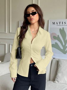 Aahwan Women Solid Casual Yellow Shirt
