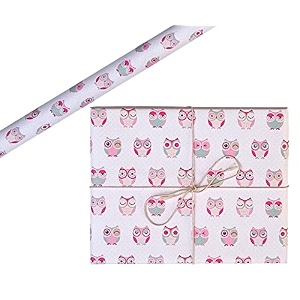 aakar pack of 5 gift wrapping paper sheet for birthdayhoot hoot owls - whitepink