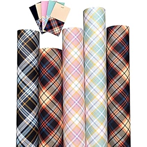 aakar pack of 5 gift wrapping paper sheet gift paper gift wrap for birthday - checks with gift tagsmulticolor