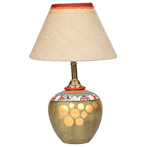 aakriti art creations table lamp earthen handcrafted with brown shade 81x13