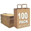 Aakriti Extra Large Brown Kraft Paper Bags with Flat Handles | 100 Pack Heavy Duty Recyclable Shopping, Grocery, Merchandise, Retail, Party Favor &amp; Gift Packaging Bags | Eco-Friendly Reusable Carry Bags (16" x 12"