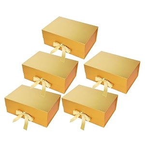 aakriti gift box  folding gift boxes with ribbon  23x16x10 cm set of 5  diwali rakhi birthday hamper packaging favors reusable storage  gold elegant boxes