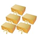 Aakriti Gift Box | Folding Gift Boxes with Ribbon | 23x16x10 cm Set of 5 | Diwali Rakhi Birthday Hamper Packaging Favors Reusable Storage | Gold Elegant Boxes