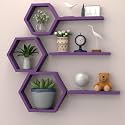 Wooden Honeycomb Floating Wall Shelves - Wall Mounted 6 Pieces Decorative Wall Shelf | Display Shelves for Books, Plants | Wall Decor Shelves for Living Room, Bedroom, Offices (Purple)