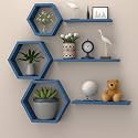 Wooden Honeycomb Floating Wall Shelves - Wall Mounted 6 Pieces Decorative Wall Shelf | Display Shelves for Books, Plants | Wall Decor Shelves for Living Room, Bedroom, Offices (SkyBlue)
