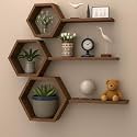Wooden Honeycomb Floating Wall Shelves - Wall Mounted 6 Pieces Decorative Wall Shelf | Display Shelves for Books, Plants | Wall Decor Shelves for Living Room, Bedroom, Offices (Brown)