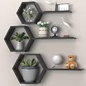 Wooden Honeycomb Floating Wall Shelves - Wall Mounted 6 Pieces Decorative Wall Shelf | Display Shelves for Books, Plants | Wall Decor Shelves for Living Room, Bedroom, Offices (Blac)